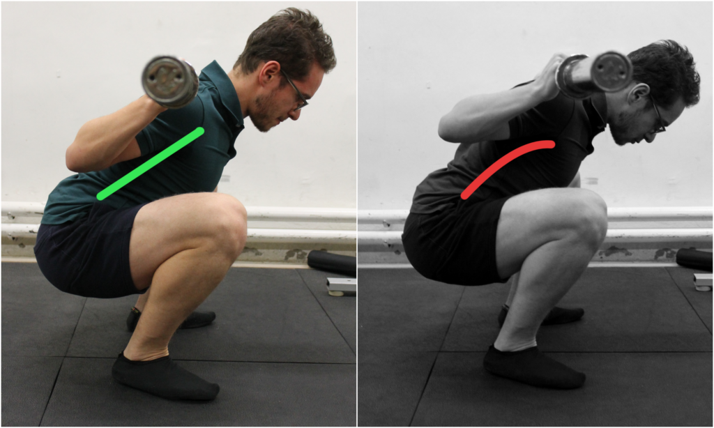 Brust eingefallen vs rausgestreckt Kniebeuge