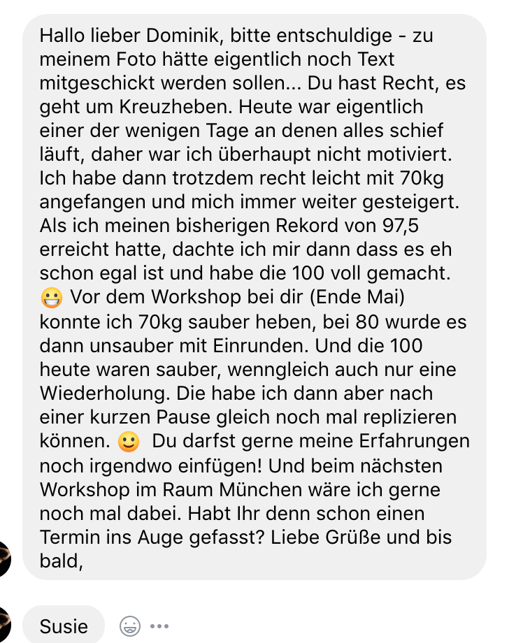 Susie nachricht kreuzheben erfolg